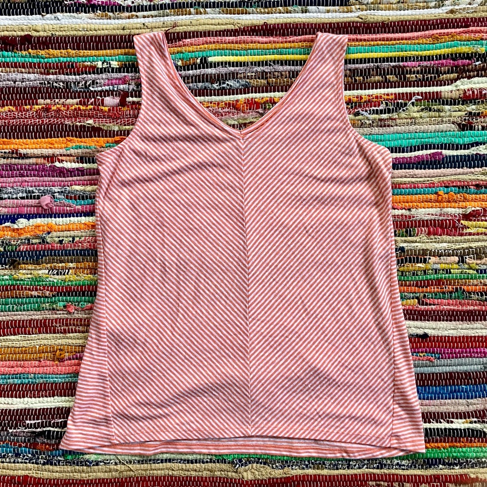 Talbots ~ Linen orange and white chevron stripe tank top